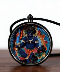 Hand-Painted Circular Thangka Pendant - Sacred Blessings in Compact Form
