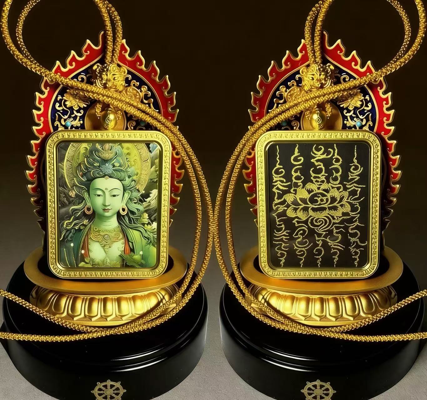 Divine Feminine Protection: Hand-Painted Green Tara Thangka Amulet for Women’s Safety & Wellbeing