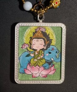 Cute Hand-Painted Samantabhadra Bodhisattva Thangka Necklace | Tibetan Spiritual Lucky Charm