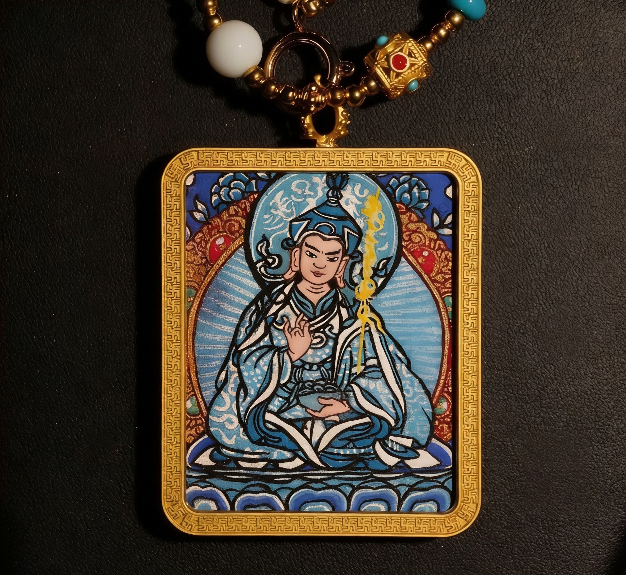 莲花生大士手绘唐卡吊坠 | 您永远的心灵守护者、清障者和向导
