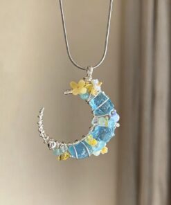 Aquamarine Citrine Moon Pendant 🌊 Lunar Calm & Emotional Balance Necklace