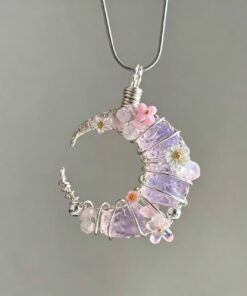 Amethyst Rose Quartz Moon Pendant 🌸 Lunar Heart Healing & Inner Harmony Necklace