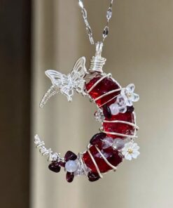 Garnet Red Crystal Moon Pendant 🛡️ Lunar Protection & Grounding Spiritual Necklace