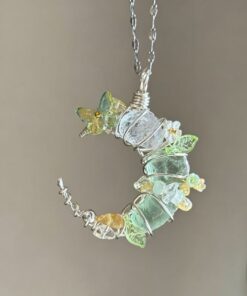 Green Fluorite Clear Quartz Moon Pendant 🍃 Lunar Renewal & Transformation Necklace