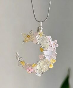 Crescent Moon Rose Quartz Citrine Pendant 🌙 Lunar Love & Abundance Crystal Necklace